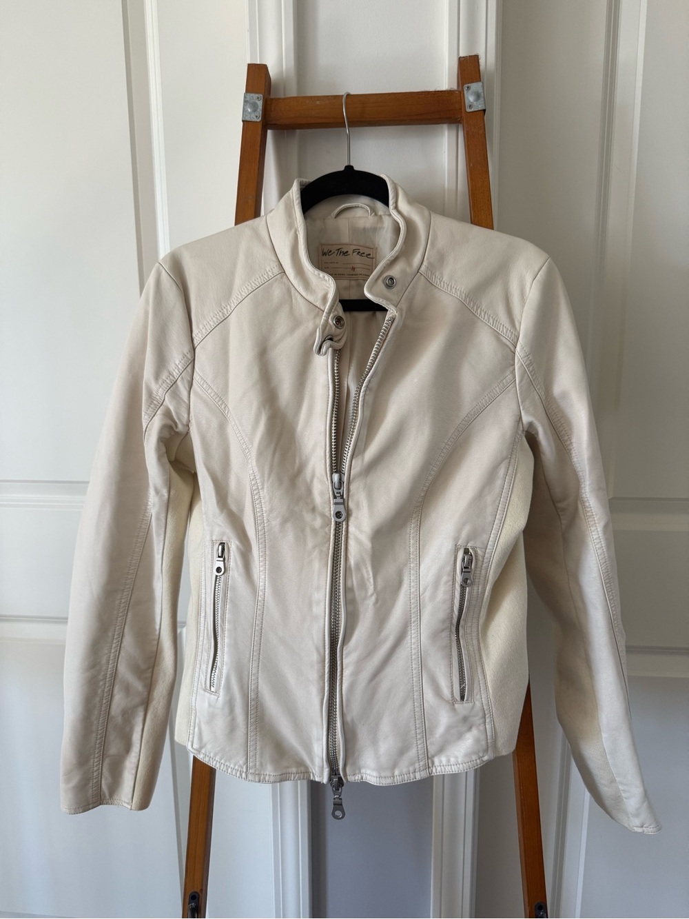 We The Free Cream faux Leather Moto Jacket